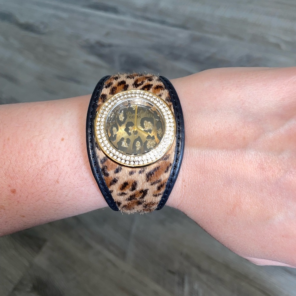 Genuine Leather Guess Leopard Print Watch